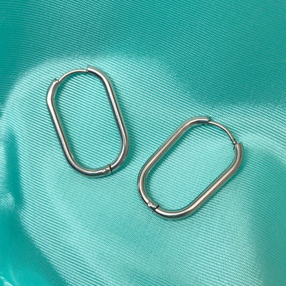 Small Oval Hinged Earrings, Stainless Steel Plain Small Hoops, Minimalist Silver Jewelry, Gender Neutral Hoops, Rectangular Hoop Earrings