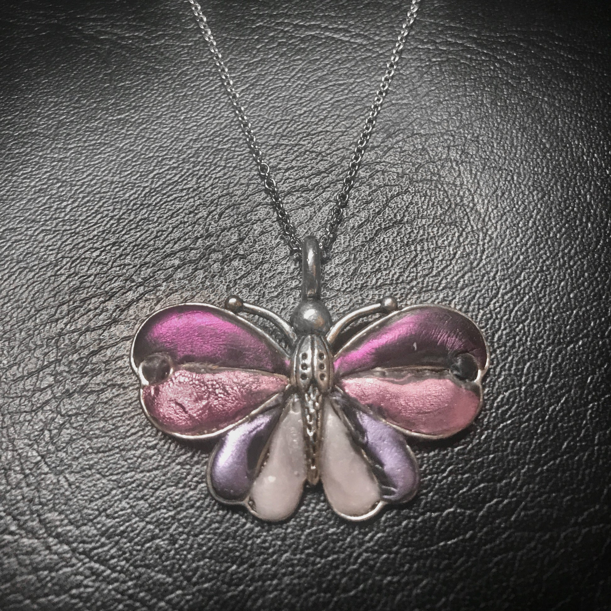 Silver Butterfly Necklace, Colorful Pendant, Nature Inspired Jewelry, Purple Butterfly Pendant, Resin Jewelry, Gifts for Mom, Spring Jewelry