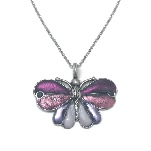 Silver Butterfly Necklace, Colorful Pendant, Nature Inspired Jewelry, Purple Butterfly Pendant, Resin Jewelry, Gifts for Mom, Spring Jewelry