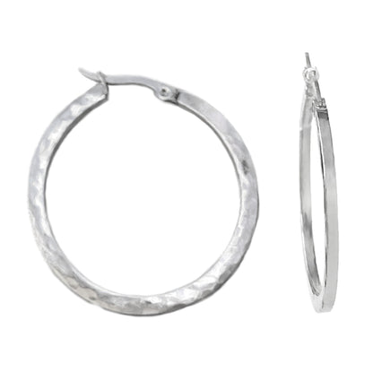 Stainless Steel Hoop Earrings, Hammered Earrings, Textured Hoops, Classic Jewelry, Gift for Sister, Non Tarnish Earrings, Sensitive Skin