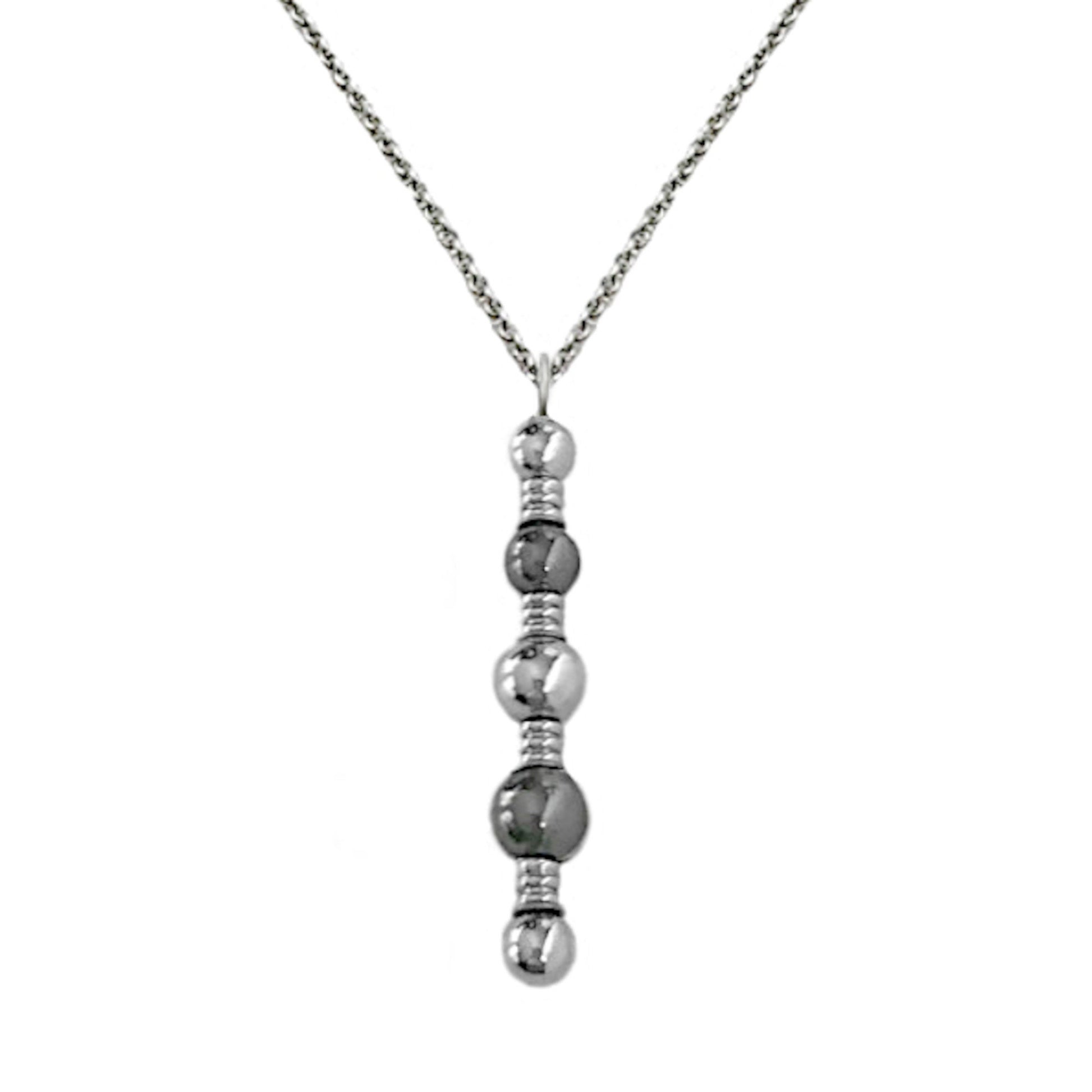 Long Stainless Steel Vertical Bead Necklace - Women's Scrying Pendant - Black and Silver Magic Wand Design - Beaded Necklace - Gift for Mom