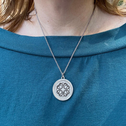 Silver Medallion Necklace for Women, Stainless Steel Circle Pendant, Celtic Mandala Filigree Design, Irish Gift, Everyday Jewelry