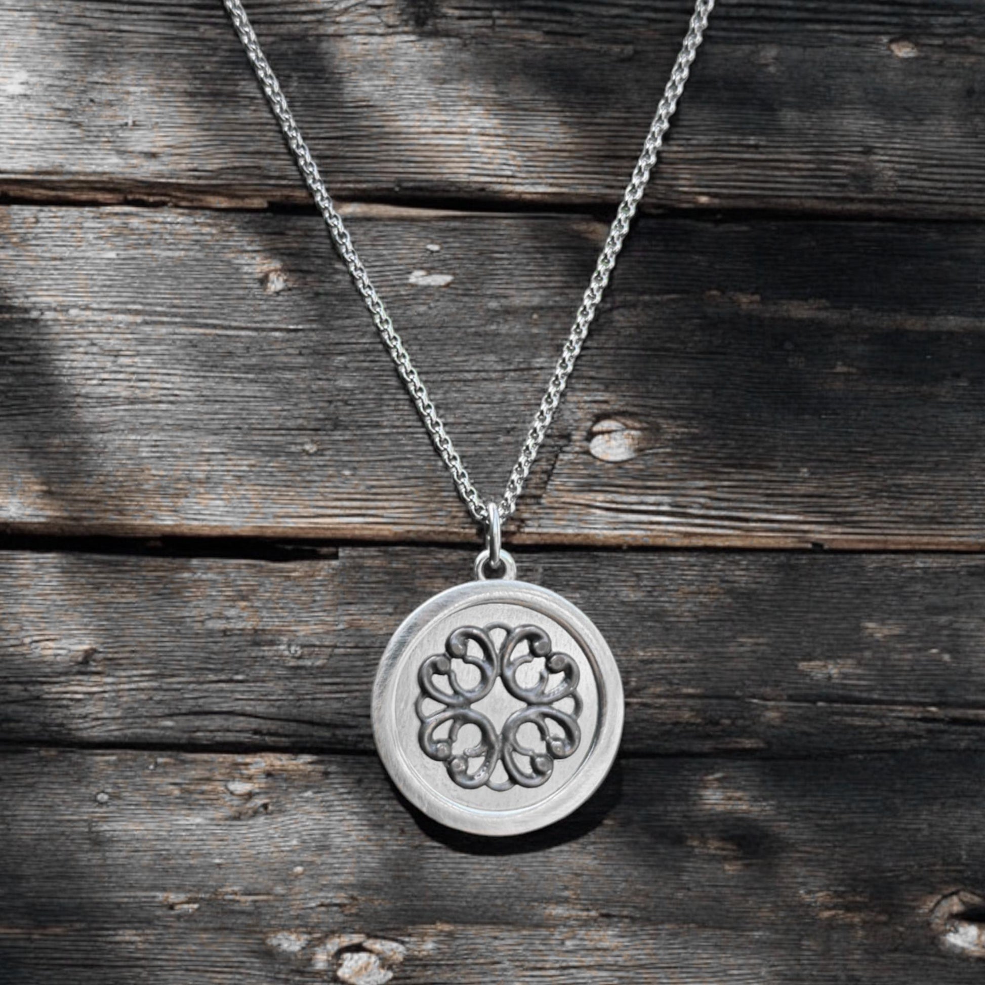 Silver Medallion Necklace for Women, Stainless Steel Circle Pendant, Celtic Mandala Filigree Design, Irish Gift, Everyday Jewelry