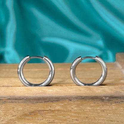 12mm Continuous Hoops Sleeper Earrings, Small Stainless Steel Huggies, Mini Hoops, Multiple Piercing, Black or Silver, Unisex Jewelry