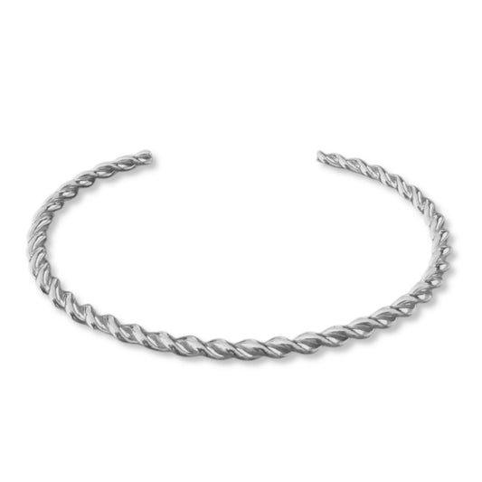 Thin Silver Twist Cuff Bracelet, Stainless Steel Jewelry, Rope Braid, Open Ended Bangle, Adjustable Metal Bracelet, Birthday Gift for Wife