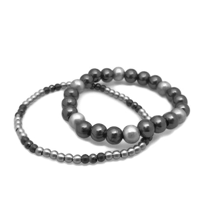 Stainless Steel Stretch Beaded Bracelet Set