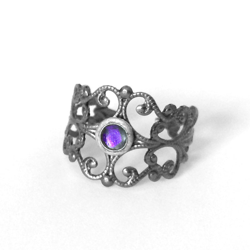 Adjustable Medieval Filigree Ring - Dark Purple