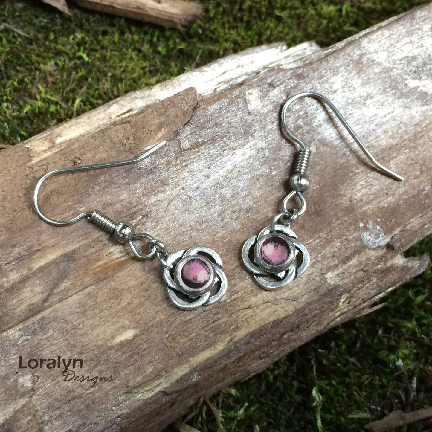 Silver Celtic Knot Dangle Earrings - Pink Resin - As Seen on Jane the Virgin