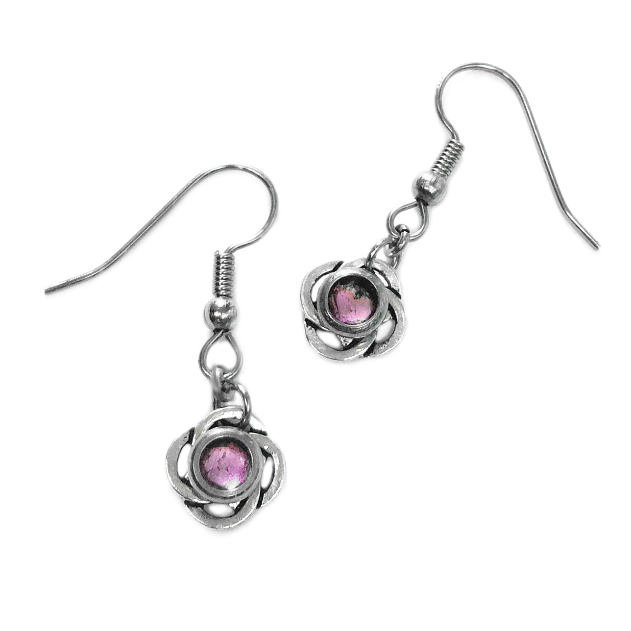 Silver Celtic Knot Dangle Earrings - Pink Resin - As Seen on Jane the Virgin