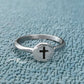 Small Stackable Engraved Silver Cross Charm Ring