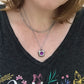 Square Silver Filigree Wrap Pendant Necklace - Purple Resin Center