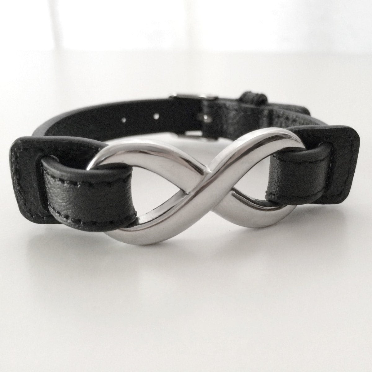 Leather Infinity Cuff Bracelet, Unisex Jewelry, Adjustable Length Bracelet, Watch Band Style, Couples Jewelry