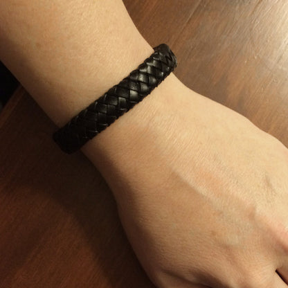 Black Braided Leather Bracelet, Mens Jewelry, Gifts for Him,  Bracelet with Magnetic Clasp, Stainless Steel Jewelry