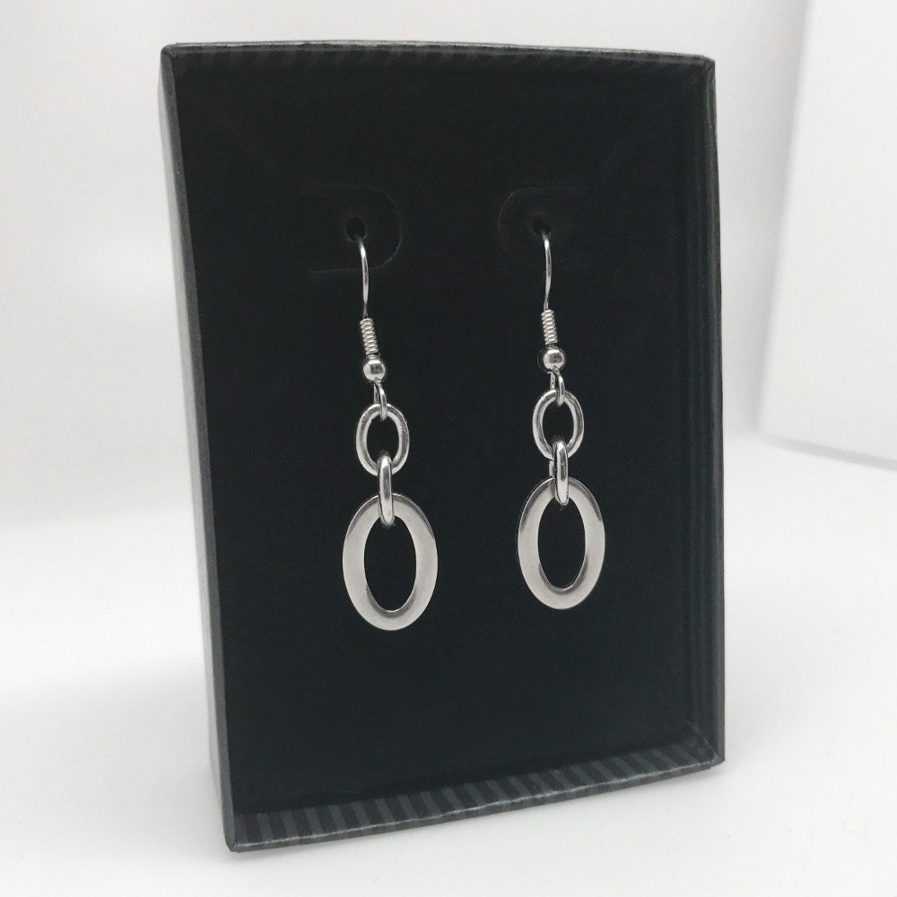 Oval Dangle Earrings, Stainless Steel Jewelry, Hypoallergenic Earrings, Gifts for Mom, French Hook Earrings
