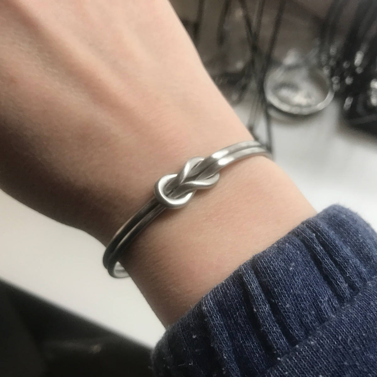 Adjustable Love Knot Bracelet, Silver Infinity Cuff, Stainless Steel Jewelry for Women, Bridesmaid Gift, Teen Daughter, Present for Wife