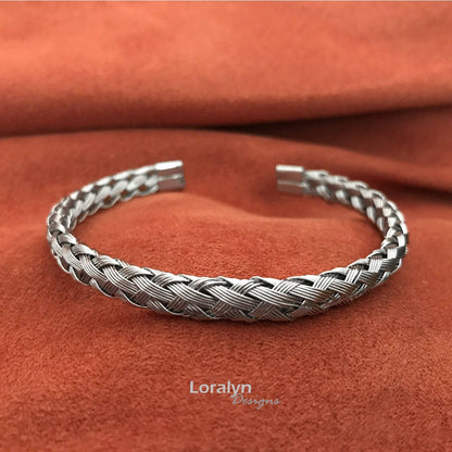 Woven Metal Bracelet, Stainless Steel Jewelry, Silver Braided Bracelet, Unisex Jewelry, Gift for Girlfriend, Boyfriend Bracelet