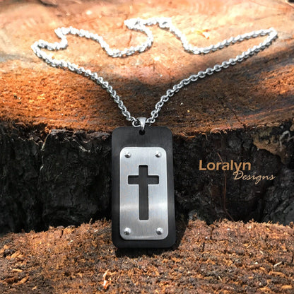 Cross Necklace Men, Stainless Steel Jewelry, Religious Pendant Necklace, Christian Jewelry, Boyfriend Gift Ideas