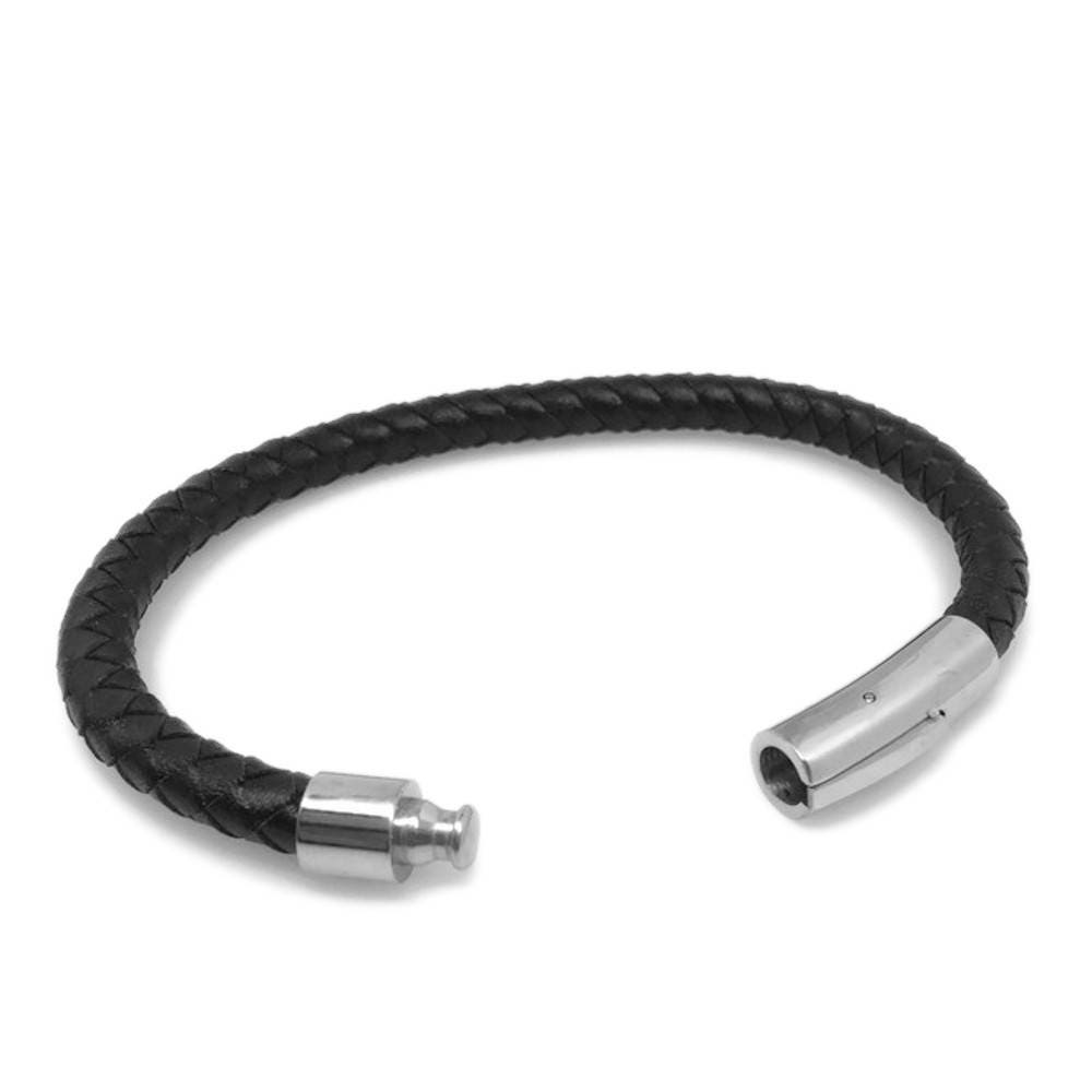 Mens Braided Leather Bracelet, Unisex Jewelry, Stainless Steel Locking Clasp, Black Cuff, Date Night Jewelry