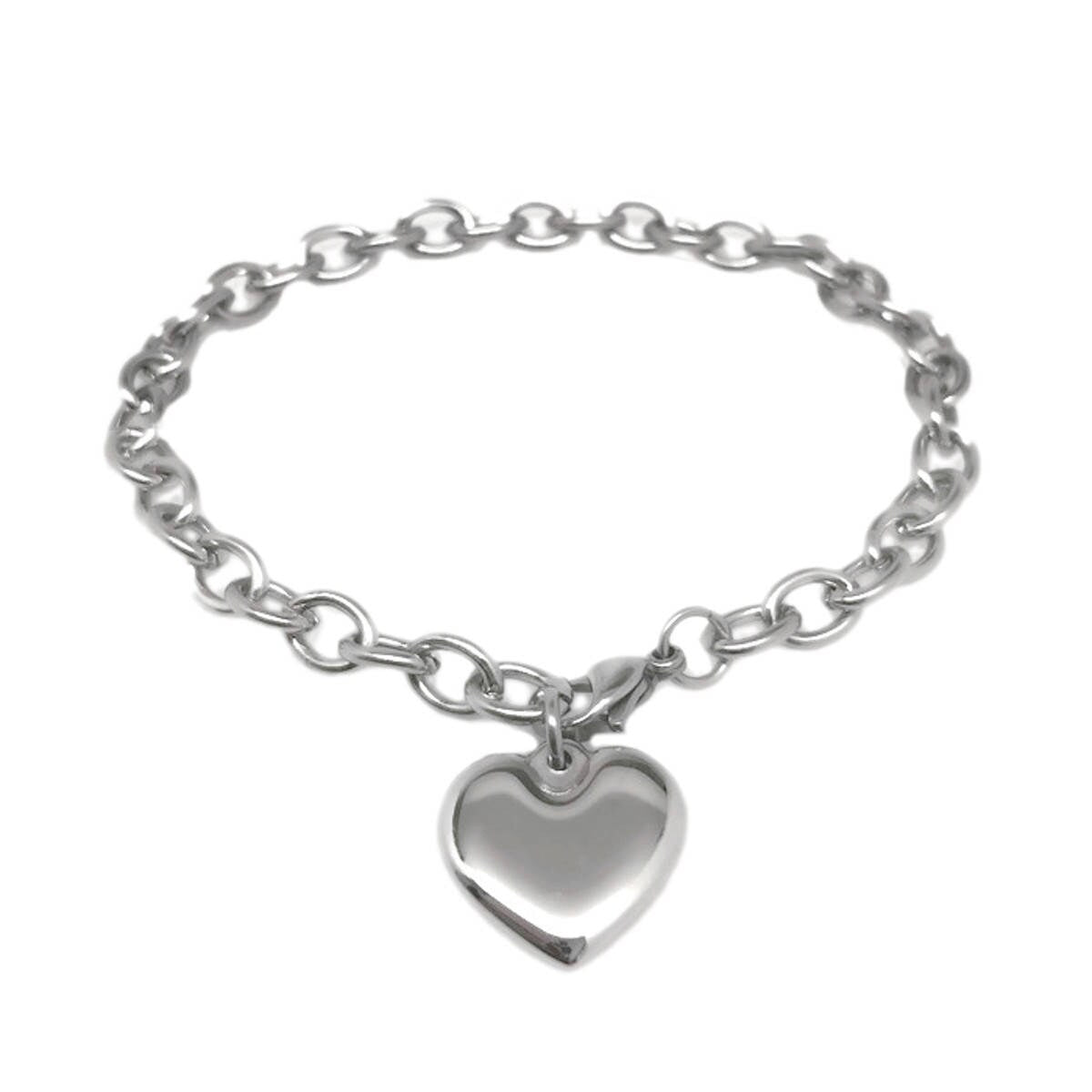 Stainless Steel Charm Bracelet, Silver Heart, Jewelry for Mom, Charm Chain, Great for Sensitive Skin