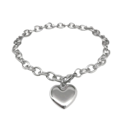 Stainless Steel Charm Bracelet, Silver Heart, Jewelry for Mom, Charm Chain, Great for Sensitive Skin