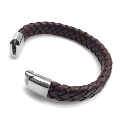 Brown Leather Bracelet for Men, Gifts for Him, Stainless Steel Magnetic Clasp, Leather Band Bracelet, Braided Leather, Man Gift