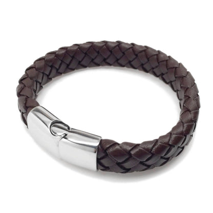 Brown Leather Bracelet for Men, Gifts for Him, Stainless Steel Magnetic Clasp, Leather Band Bracelet, Braided Leather, Man Gift