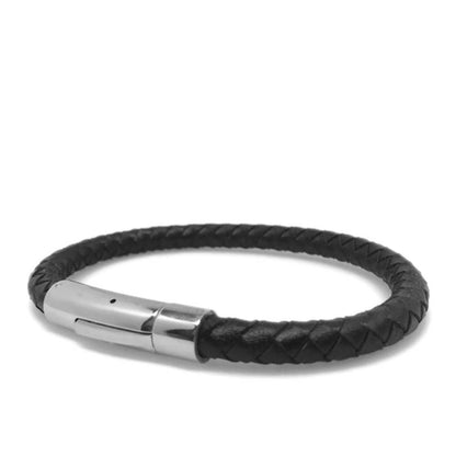 Mens Braided Leather Bracelet, Unisex Jewelry, Stainless Steel Locking Clasp, Black Cuff, Date Night Jewelry