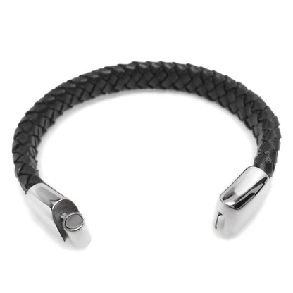 Black Braided Leather Bracelet, Mens Jewelry, Gifts for Him,  Bracelet with Magnetic Clasp, Stainless Steel Jewelry