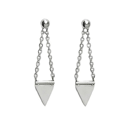 Silver Triangle Dangle Earrings, Spike Studs, Stainless Steel Jewelry for Women, Rocker Chic Earrings, Stud Chain Earrings, Gift for Women