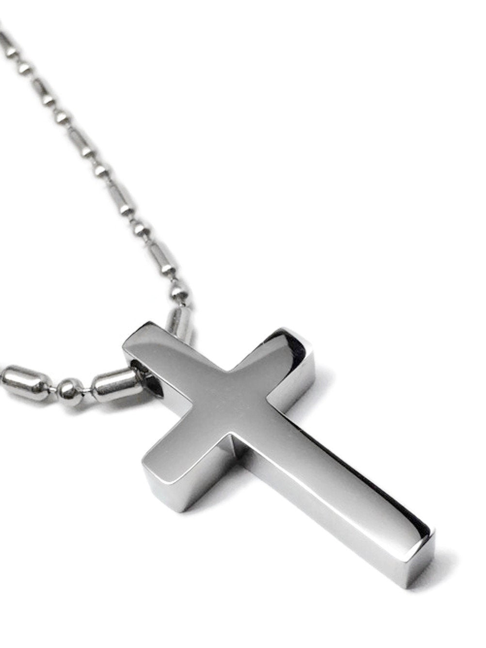 Stainless Steel Cross Necklace, Religious Jewelry, Catholic Gifts for Men, Military Bead Chain, Silver Man Jewellery, Love, Faith