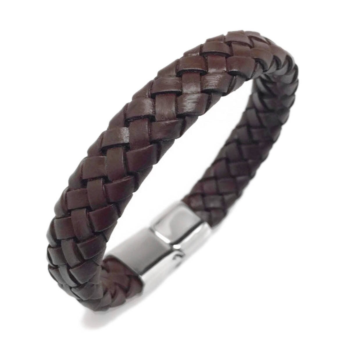 Brown Leather Bracelet for Men, Gifts for Him, Stainless Steel Magnetic Clasp, Leather Band Bracelet, Braided Leather, Man Gift