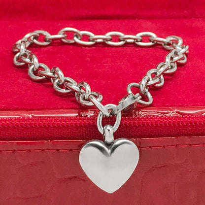 Stainless Steel Charm Bracelet, Silver Heart, Jewelry for Mom, Charm Chain, Great for Sensitive Skin