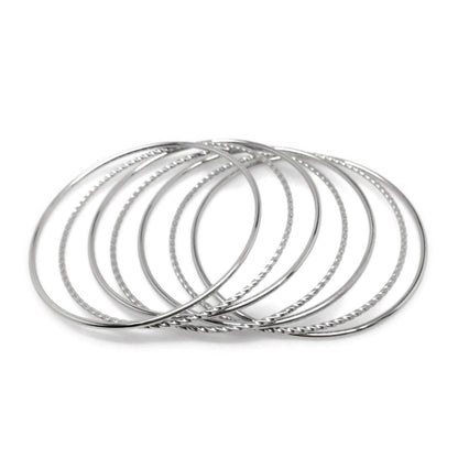 Thin Stainless Steel Bangle Bracelet Set, Twisted Silver Bracelets, Stacking Bangles Set Women, Gift for Sister, Metal, Gift Set for Friend