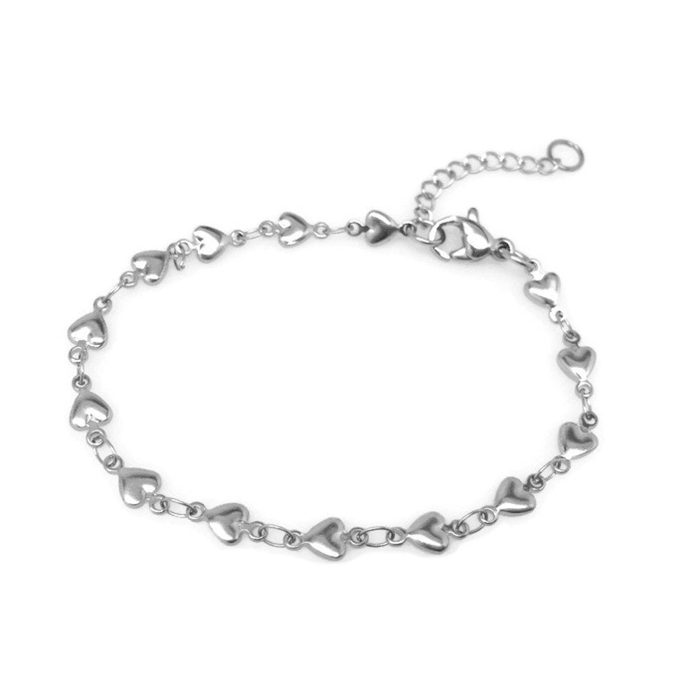 Silver Heart Bracelet, Stainless Steel Jewelry for Women, Girlfriend Gift, Push Present, Bridesmaid Gift, Non Tarnish