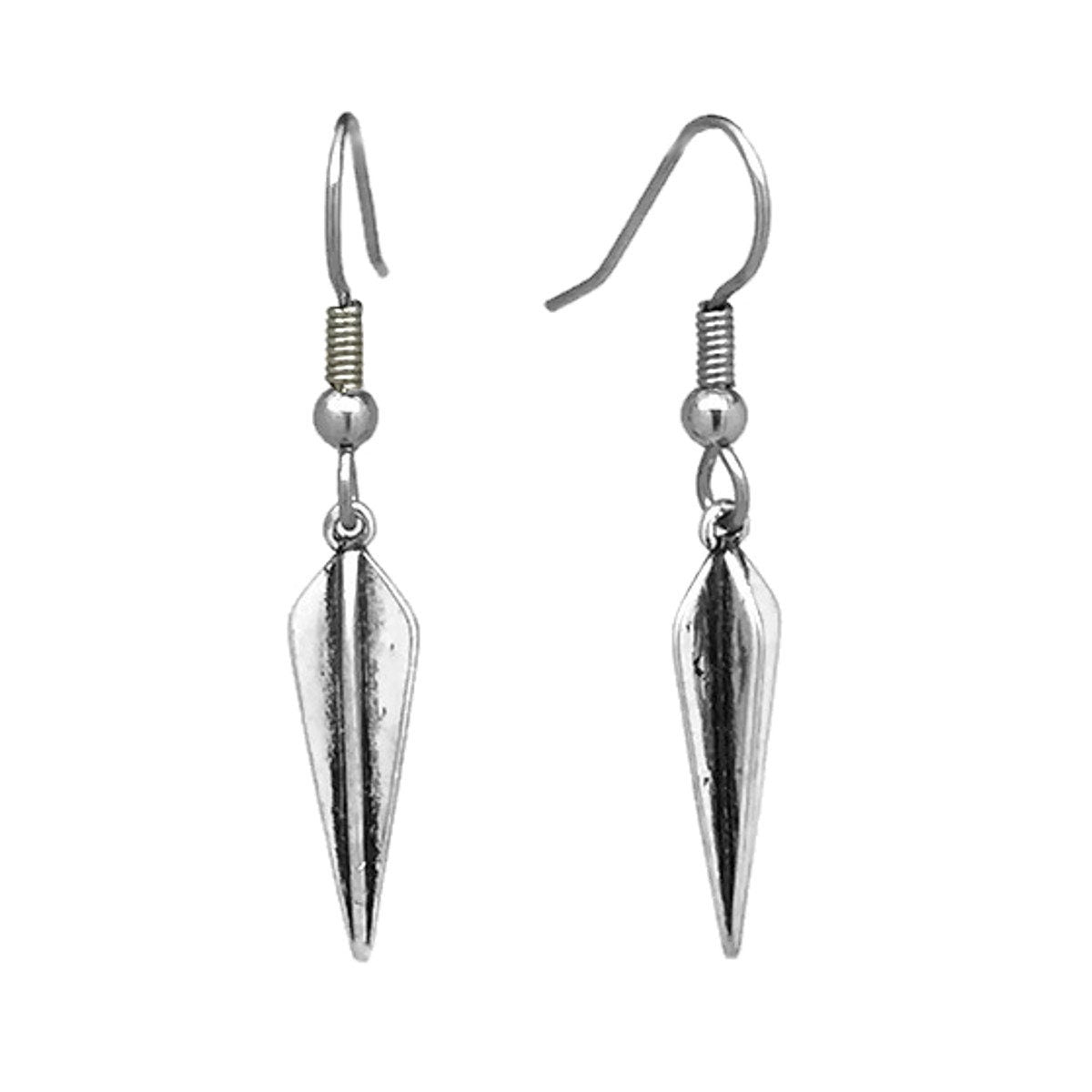 Silver Spike Earrings, Dagger Earrings, Rocker Jewelry, Dangle Earrings, Sensitive Ears, Stainless Steel French Hook Wires