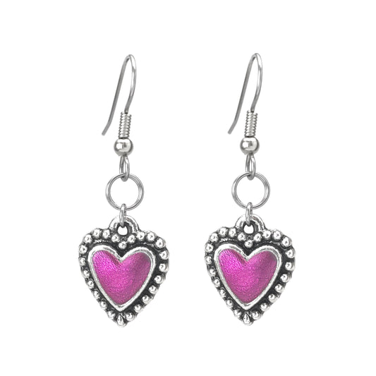 Pink Heart Earrings, gift for girlfriend, resin jewelry, customizable, Love, Dangle Earrings for Women
