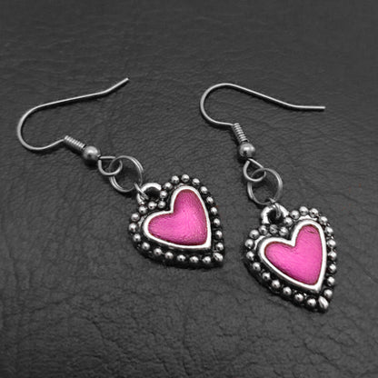 Pink Heart Earrings, gift for girlfriend, resin jewelry, customizable, Love, Dangle Earrings for Women