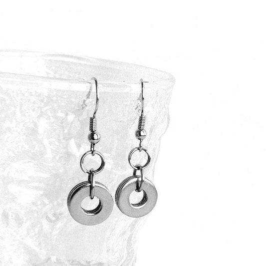 Silver Circle Dangle Earrings, Stainless Steel Jewelry, Casual 316L French Hook