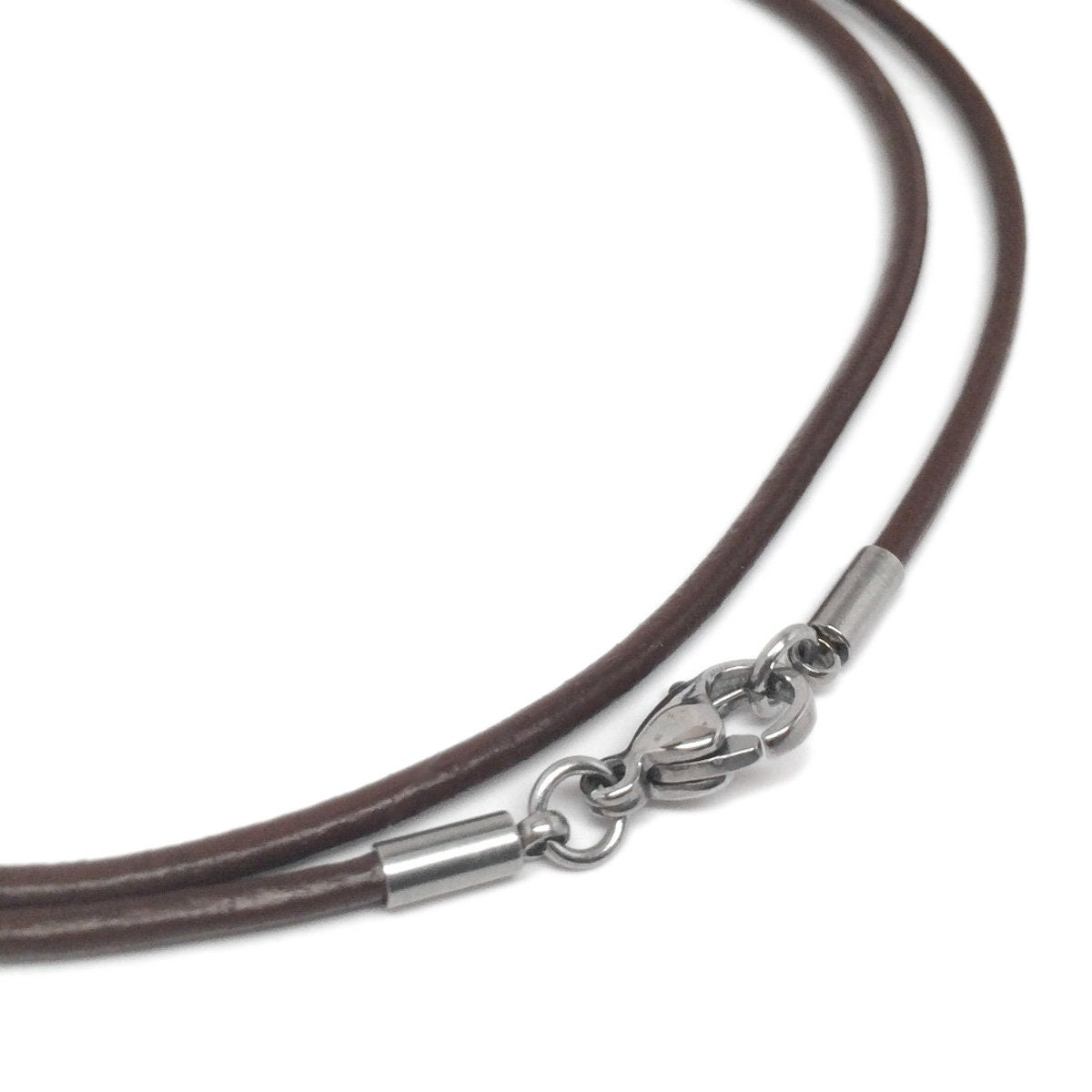 Brown Leather Cord Necklace (16 - 30 Inch), 2mm, Stainless Steel Clasp, Plain Necklace Chain, Choker