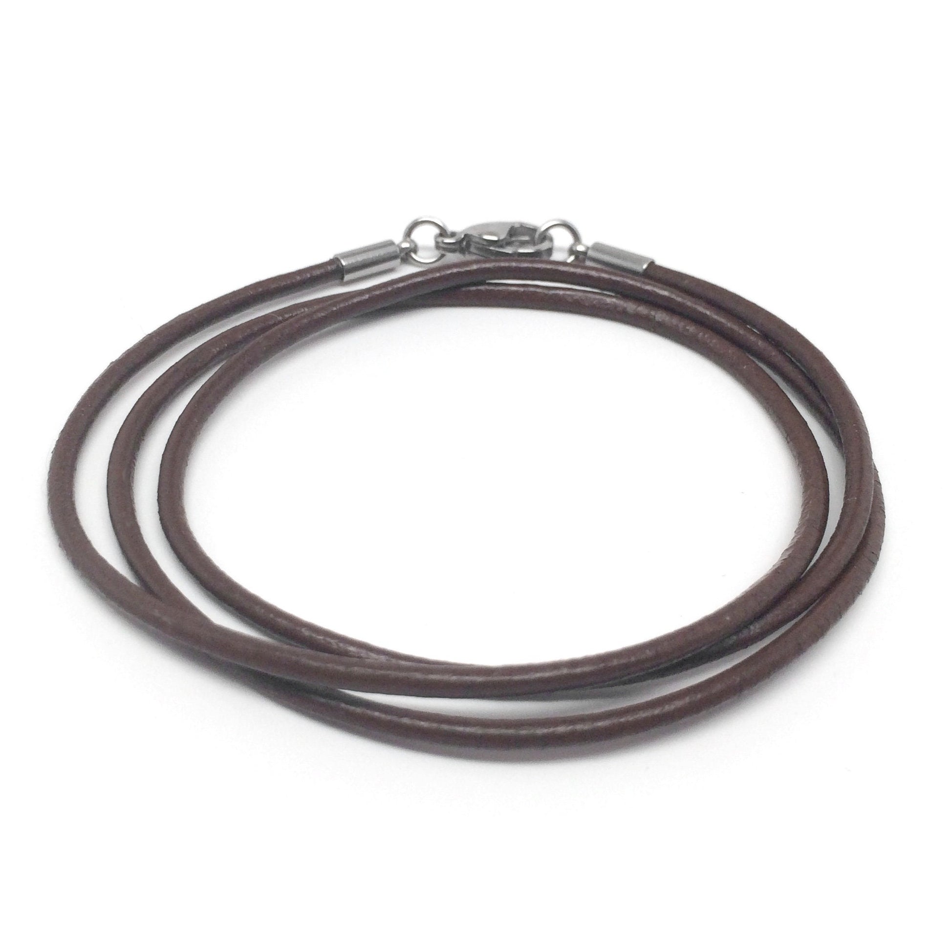 2mm Genuine Black Leather Necklace Cord with Stainless Steel