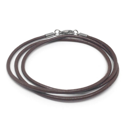 Brown Leather Cord Necklace (16 - 30 Inch), 2mm, Stainless Steel Clasp, Plain Necklace Chain, Choker