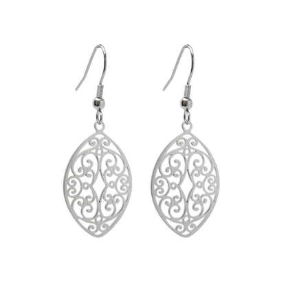 Silver Filigree Earrings, Stainless Steel For Sensitive Ears, Leaf Shaped, Gifts for Mom, Teardrop Earrings, Hypoallergenic Jewelry