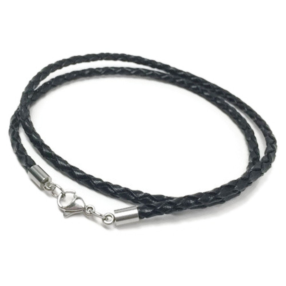 Braided Leather Necklace, Black Leather Cord, Jewelry for Men, 3mm, Stainless Steel Lobster Clasp