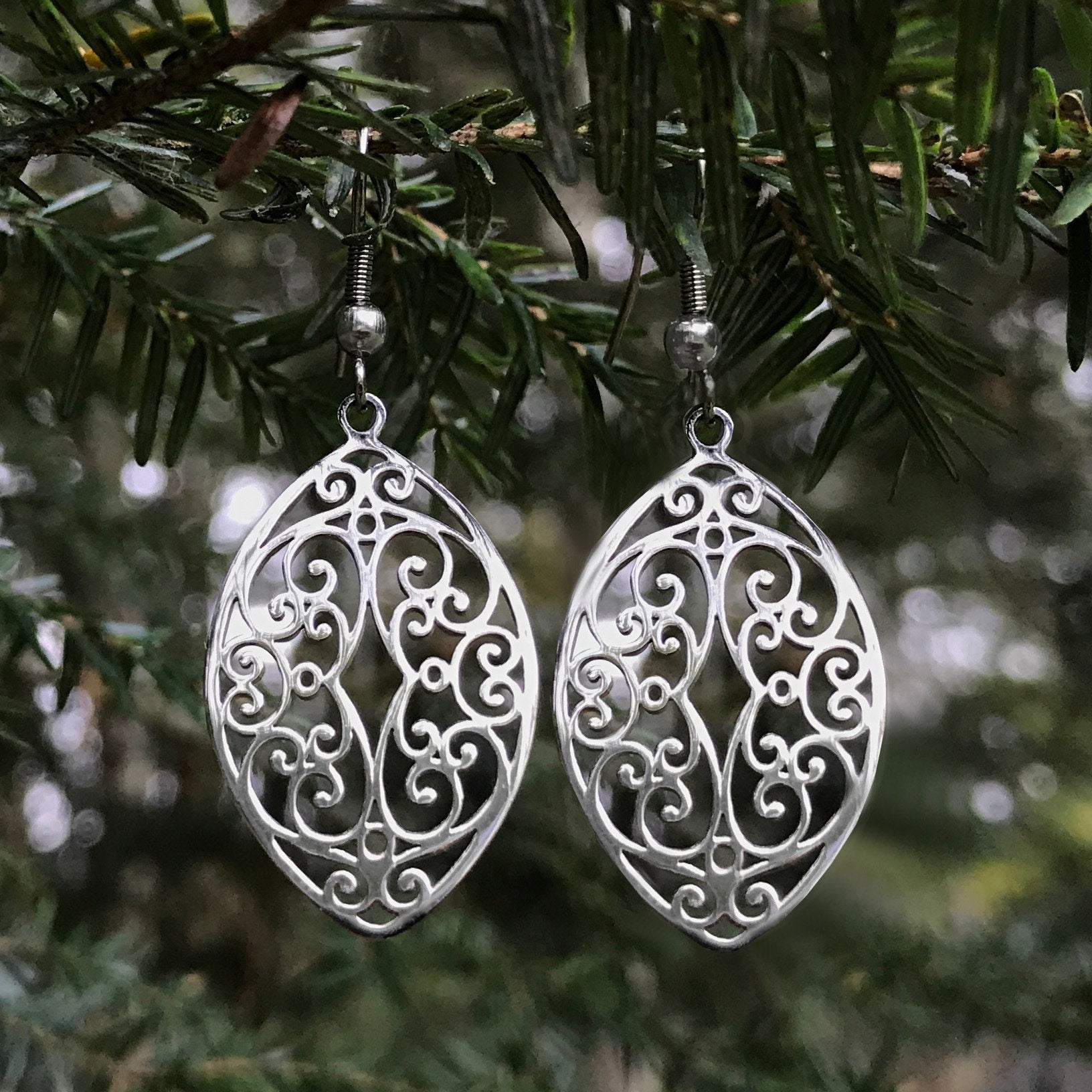 Buy Oxidised Silver Three Bohemian Filigree Leaf Dangle Drop Hook Earrings  Online in India - Etsy