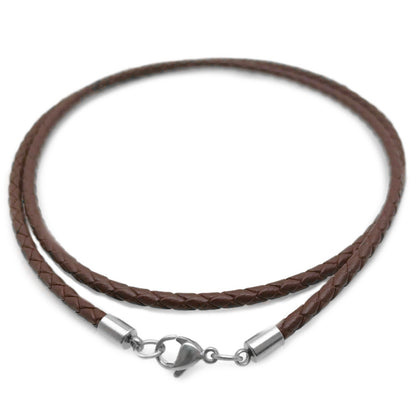 Brown Braided Leather Cord, 3mm, Mens Leather Necklace, Gift for Cowboy, Womens Jewelry, Stainless Steel Lobster Clasp