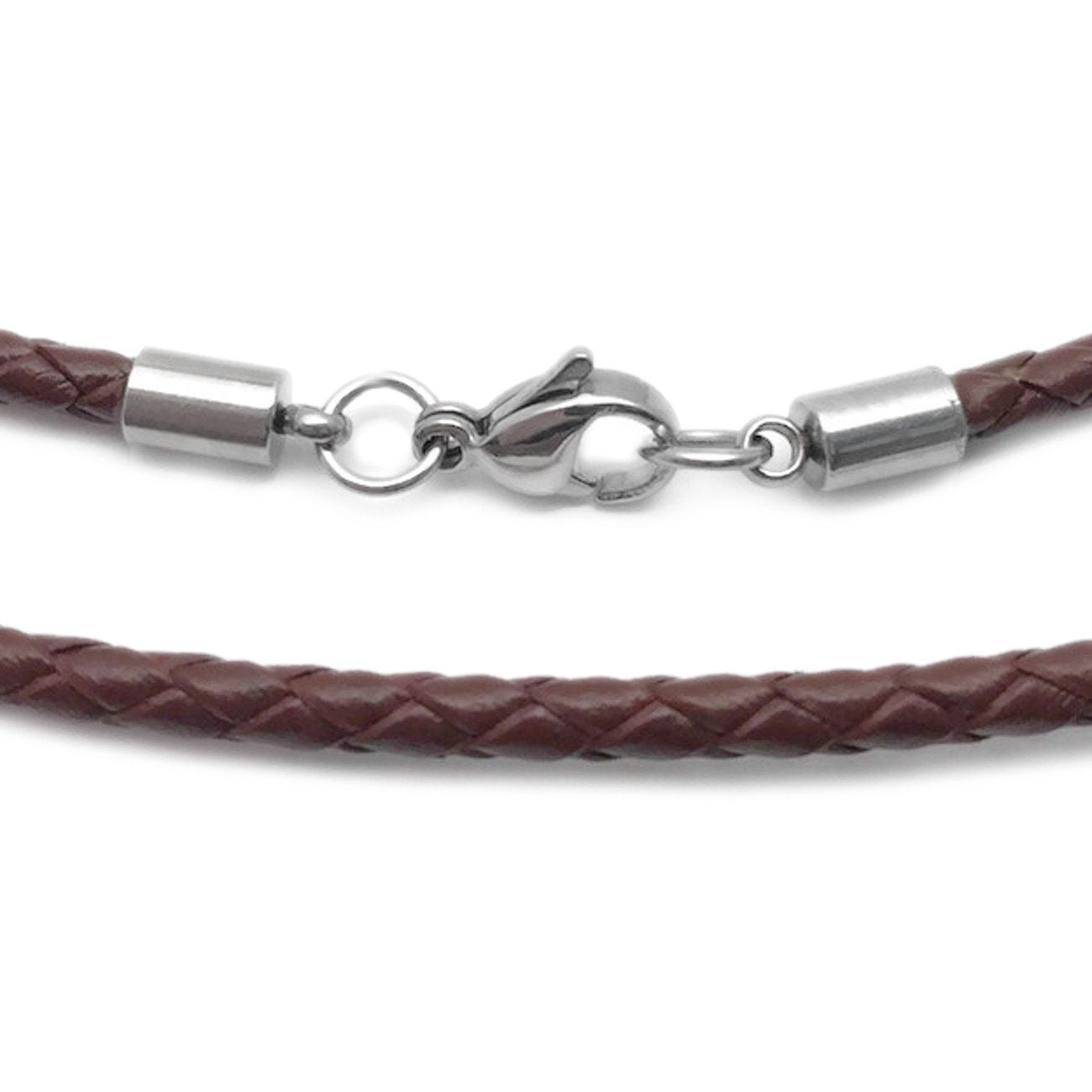Brown Braided Leather Cord, 3mm, Mens Leather Necklace, Gift for Cowboy, Womens Jewelry, Stainless Steel Lobster Clasp