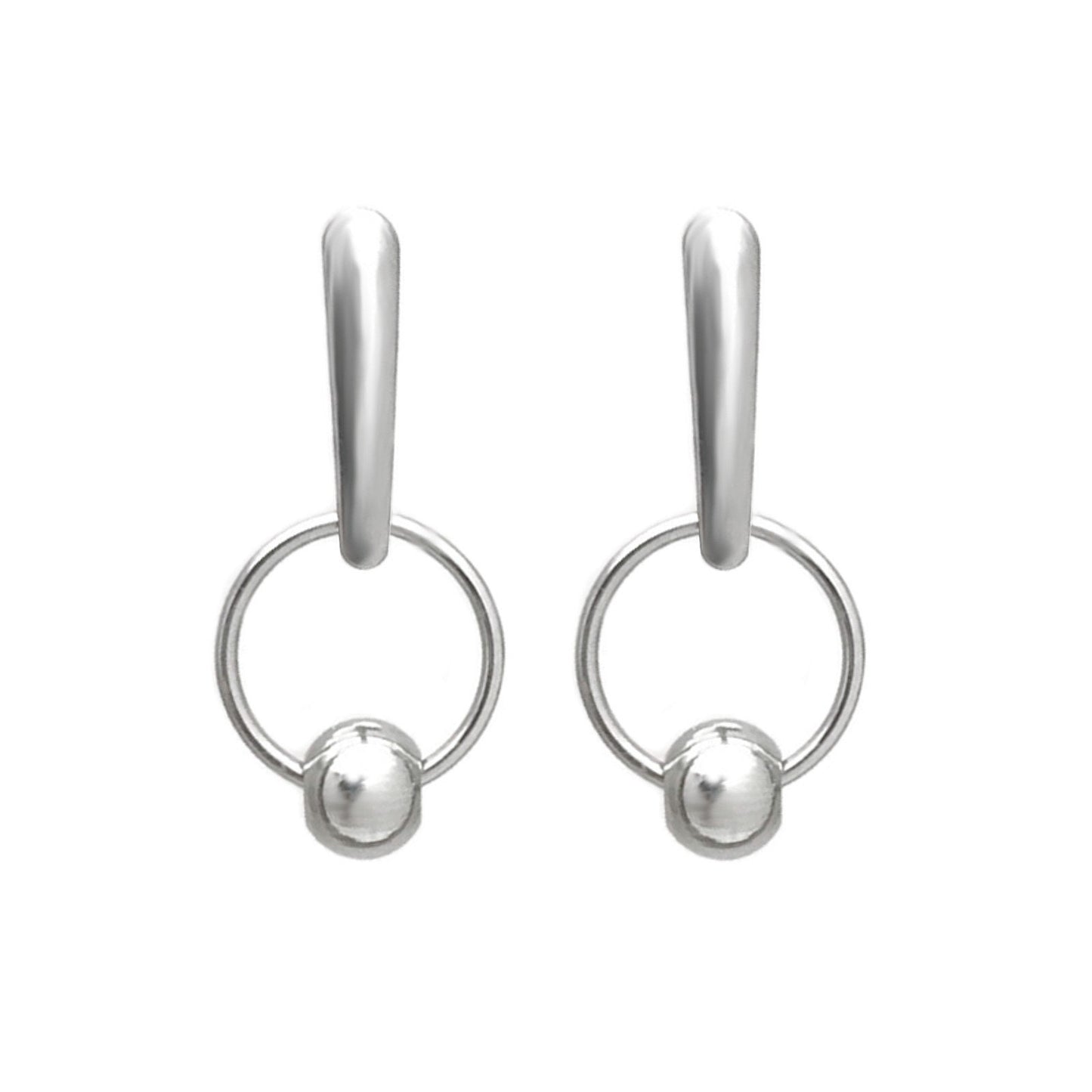 Silver Circle Stud Earrings, Stainless Steel Earrings Dangle, Trendy Jewelry, Gift for Young Woman, Single Bead Earrings for Women