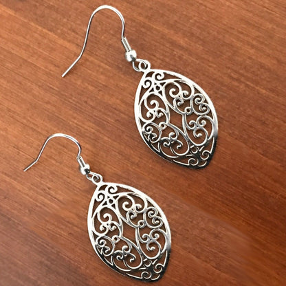 Silver Filigree Earrings, Stainless Steel For Sensitive Ears, Leaf Shaped, Gifts for Mom, Teardrop Earrings, Hypoallergenic Jewelry