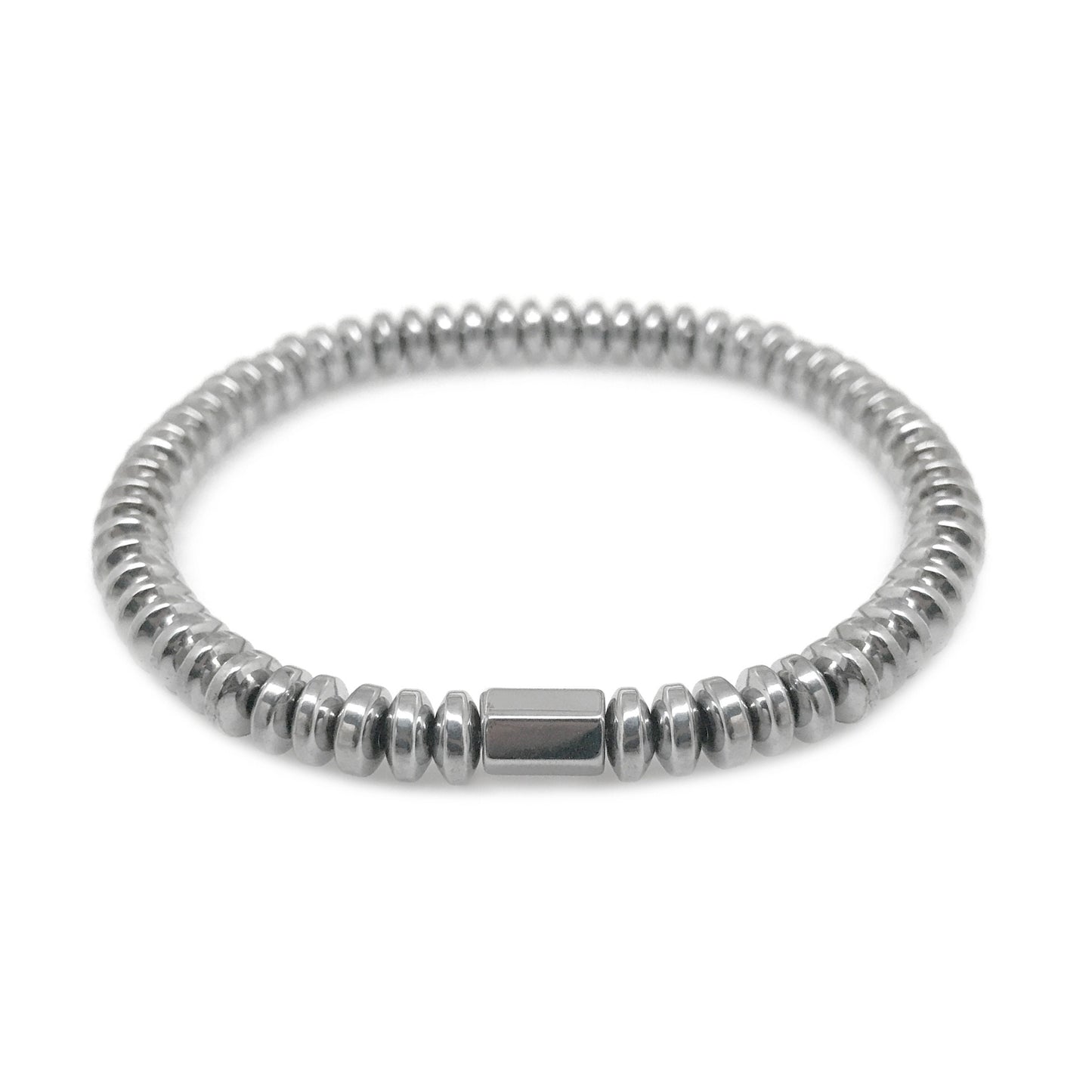 Silver Bead Bracelet, Unisex, Hematite Jewelry, Mens Beaded Bracelet, Elastic Bracelet, Stretchy Bracelet, Gift for Boyfriend