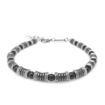 Industrial Bracelet Men, Hematite Jewelry Women, Stainless Steel Bead, Non Tarnish Bracelet, Engineer Gifts